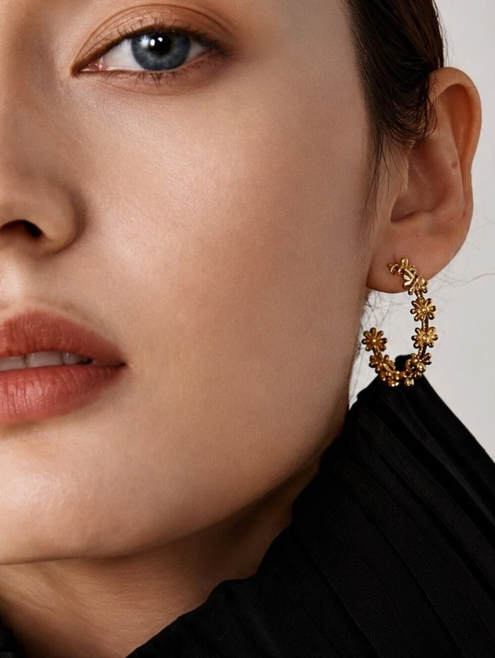 Gold Floral Hoop Earrings